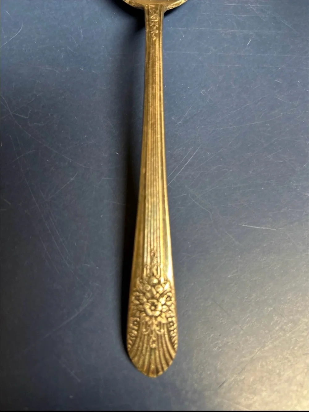 Silver Played Decorative Soup Spoon - Classic Floral Handle- Vintage Tarnished
